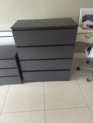 Dark Grey Chest of drawers and 2 matching lockers
