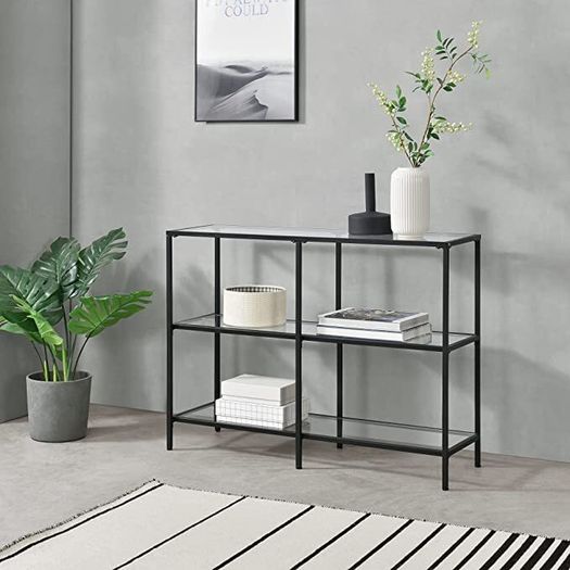 Console Table 100 x 30 x 73 cm Hallway Table Sideboard Side Table Steel Frame Tempered Glass Black