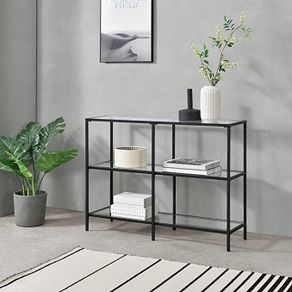 Console Table 100 x 30 x 73 cm Hallway Table Sideboard Side Table Steel Frame Tempered Glass Black