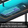 L Shaped Gaming Desk with LED Lights & Power Outlet, 150x102 cm Reversible Corner Desk with Storage Shelves, Computer Desks with Monitor Stand, Black Image 3
