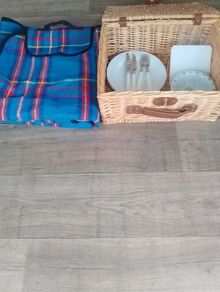 picnic basket  with foil blanket