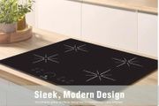 Induction Hob 60cm, 4 Zone Electric Cooktop, 7000W Built In Hob, Hardwired Installation No Plug, Touch Control, Booster, Timer, Child Lock, Auto Shut-Off, Black Glass  Star Burst Zone Design