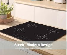 Induction Hob 60cm, 4 Zone Electric Cooktop, 7000W Built In Hob, Hardwired Installation No Plug, Touch Control, Booster, Timer, Child Lock, Auto Shut-Off, Black Glass  Star Burst Zone Design