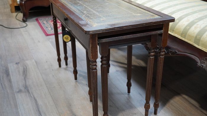 Nest of Three Tables with Leather Tops