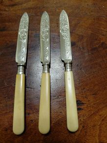 Antique Engraved Table Knives Set of 3