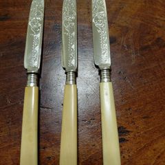 Antique Engraved Table Knives Set of 3