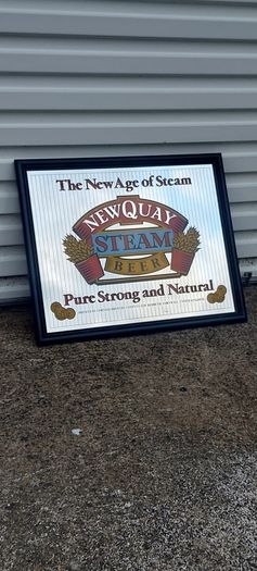 The New age of steam beer mirror ,,newquay,lovely advertising display beer mirror,,nice in any home bar or man cave pub restaurant etc, buyer collects, see pictures for condition, sold as seen.