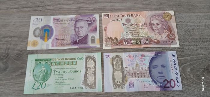 various 20 sterling notes.