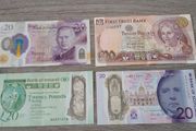 various 20 sterling notes.