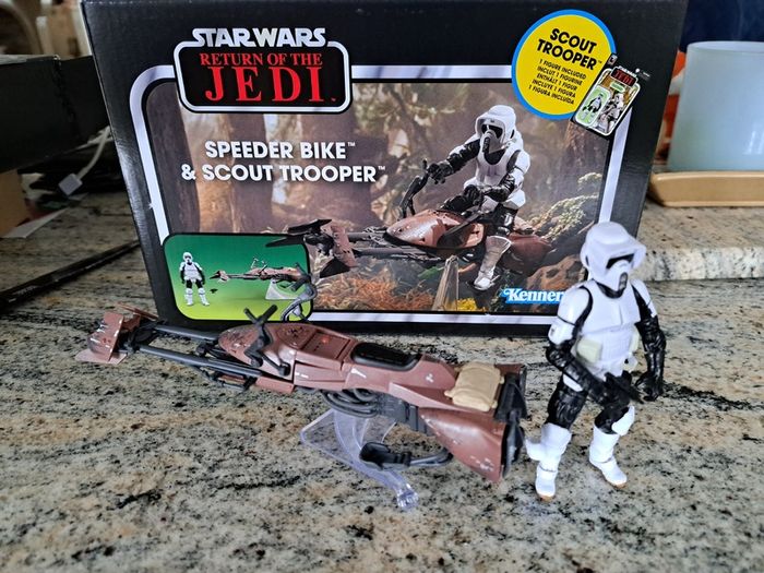 Star wars boxed speeder bike and scout Trooper