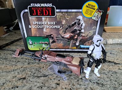 Star wars boxed speeder bike and scout Trooper