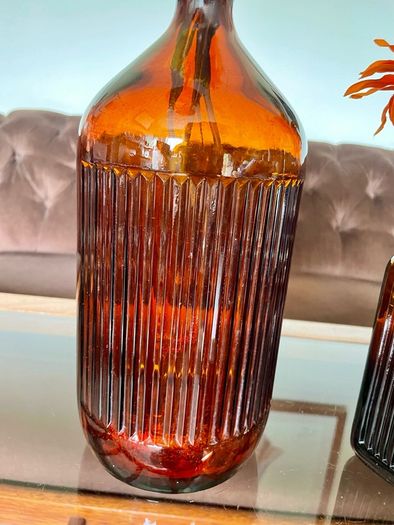 Vintage Amber Ribbed Glass Apothecary Bottle Farmhouse Decor & Medicine or Poison Bottle