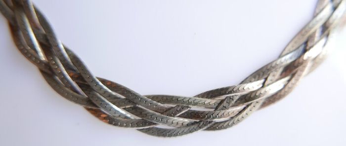 Vintage 925 Sterling Silver 5 Strands Braided Made in ITALY Necklace, length 18" - 16,1g