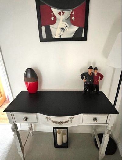 Elegant Solid Wood Console Table with Mirror Concealing a Storage Area 107cm x 40cm