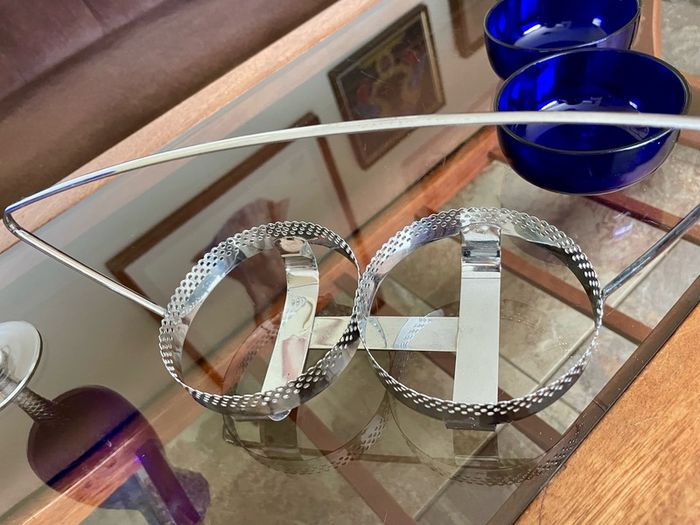 Vintage 1950s Cobalt Blue Glass & Silver Chrome Double Table Basket