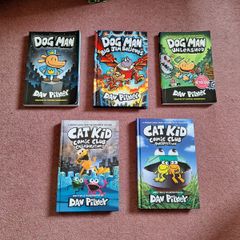 3 Dog Man and 2 Cat Kid Books