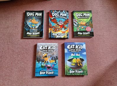 3 Dog Man and 2 Cat Kid Books