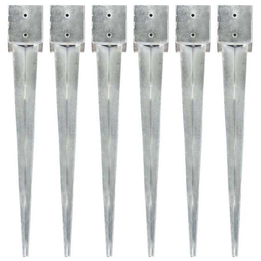 Ground Spikes 6 pcs Silver 12x12x89 cm Galvanised Steel