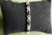 Sterling Silver 925 Bracelet Gold Plated CZ and Blue Sapphire