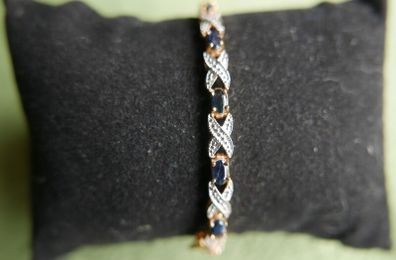 Sterling Silver 925 Bracelet Gold Plated CZ and Blue Sapphire