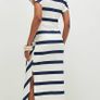 River Island Cream Premium Stripe Tie Side Midi Dress Image 3