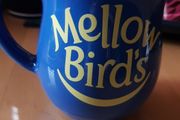 Vintage Mellow Birds Blue Yellow Coffee Mug Rare Retro Collectable Advertising
