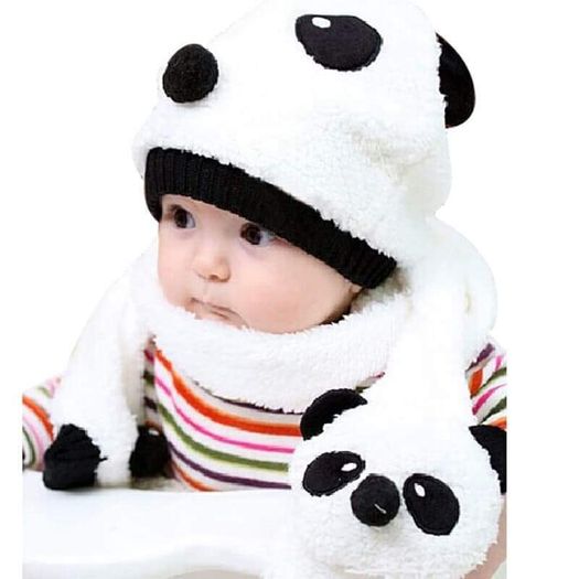 unisex Winter set Scarf and Cap Panda Style Size uni . Fits up to 3 years