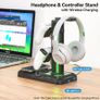 Headphone Stand - Rotatable Controller Holder with Wireless Charging & 9 Light Modes, Gaming Headset Stand with 2 USB and Type C Ports - Controller Stand for Gamers Desktop Accessories Image 2