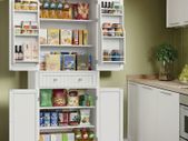 Tall White Storage Cabinet with Shelves and Drawer  XL Freestanding MDF Pantry Unit 182 cm
