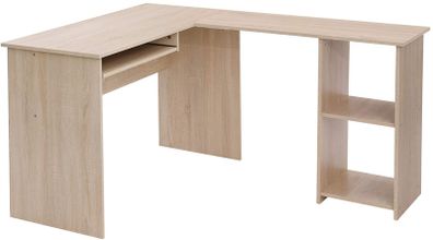 L-shaped computer table, desk, corner desk with 2 shelves, 60 x 30 cm keyboard shelf, for the office and study, 140 x 120 x 75 cm, oak-colored