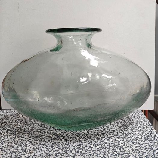 Large Heavy Seeded Glass Vase / Decorative Bottle (35cm x 24cm)