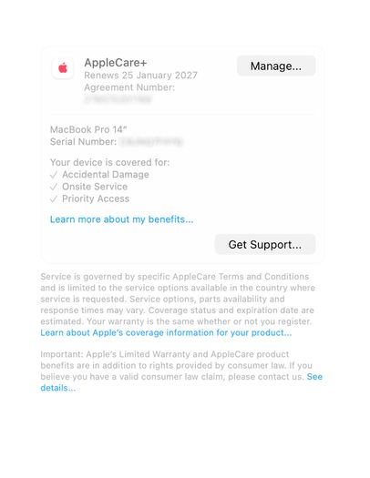 MacBook Pro 14 M1 16GB 512GB AppleCare+ Warranty to Jan 2027
