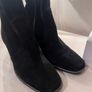 Black Leather Block Heel Boots Size 6 Image 2