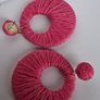 Hot Pink Raffia Woven Stud Hollow Out Woven Hoop Earrings Image 6