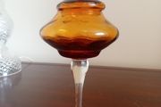 Vintage Italian Empoli Amber Glass Lidded Candy Dish / Apothecary Jar, dating to the 1960s or 1970s