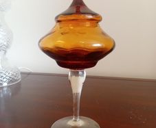 Vintage Italian Empoli Amber Glass Lidded Candy Dish / Apothecary Jar, dating to the 1960s or 1970s
