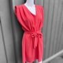 Pre Owned Estee Brown Coral V-Neck Padded Shoulder Mini Dress with Tie Belt Image 2