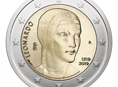 Italy 2 Euro Commemorative Coin 2019 - 500th Anniversary of the Death of Leonardo da Vinci. Uncirculated.