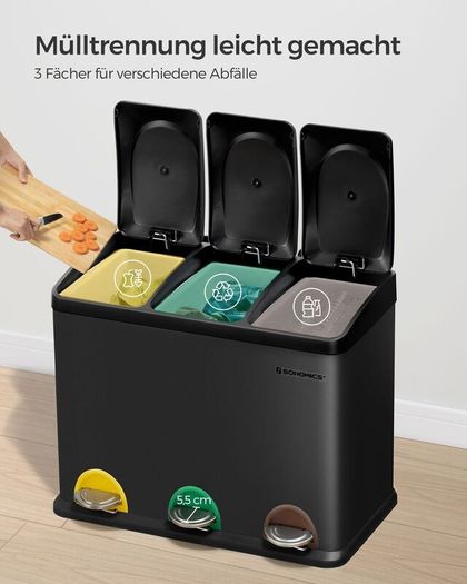 Trash can 3 x 15 liters with lid and inner bucket