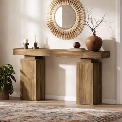 160 cm Long Console Table, Farmhouse Entrance Table Behind Couch, Wooden Foyer Table