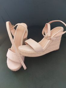 Cream suede wedge sandal