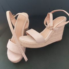Cream suede wedge sandal