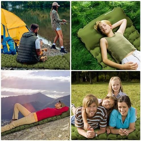 Waterproof Lightweight Camping Sleeping Pad Foot Press Inflatable Pad Air Mattress with Pillow for Backpacking, Hiking, Camping, Traveling (Green)