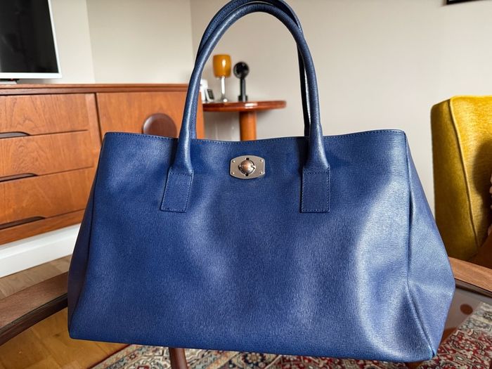 Furla Navy Blue Saffiano Leather Tote Bag