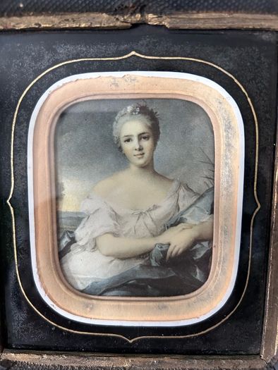A vintage silk printed portrait of a lady