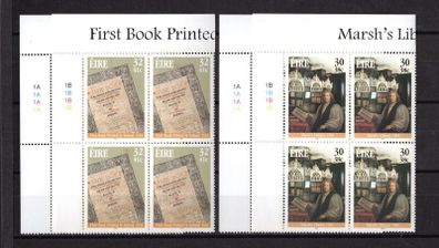 2001 Ireland Literary Anniversaries Commemorative Stamps Plate 1A1A1A1A & 1B1B1B1B Mint Never Hinged (MNH)