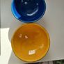 Rare Vintage Glazed Bowls with Gold Banding. Striking Blue & Mustard Yellow Duo. Image 7