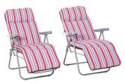 Set of 2 Garden Sun Lounger Outdoor Reclining Seat Cushioned Seat Foldable Adjustable Recliner Red and White