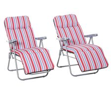 Set of 2 Garden Sun Lounger Outdoor Reclining Seat Cushioned Seat Foldable Adjustable Recliner Red and White