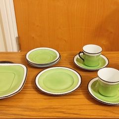 Art Deco part coffee set produced by Aich in Czechoslovakia 1920s - 1930 lime green color  rare